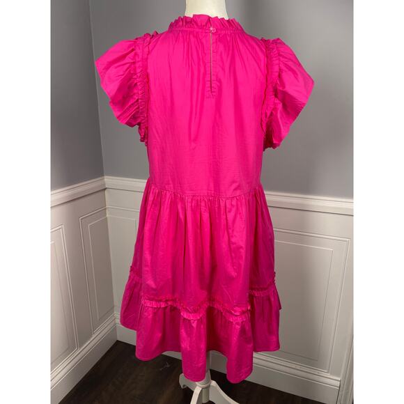 Caroline Costas, Size Medium, Bright Pink Cotton Ruffle Dress, Tiered, EUC - Picture 3 of 8